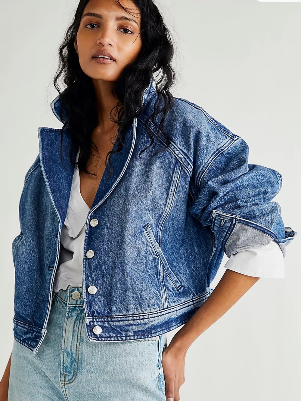 Free People Now or Never Blue Denim Jean Jacket
